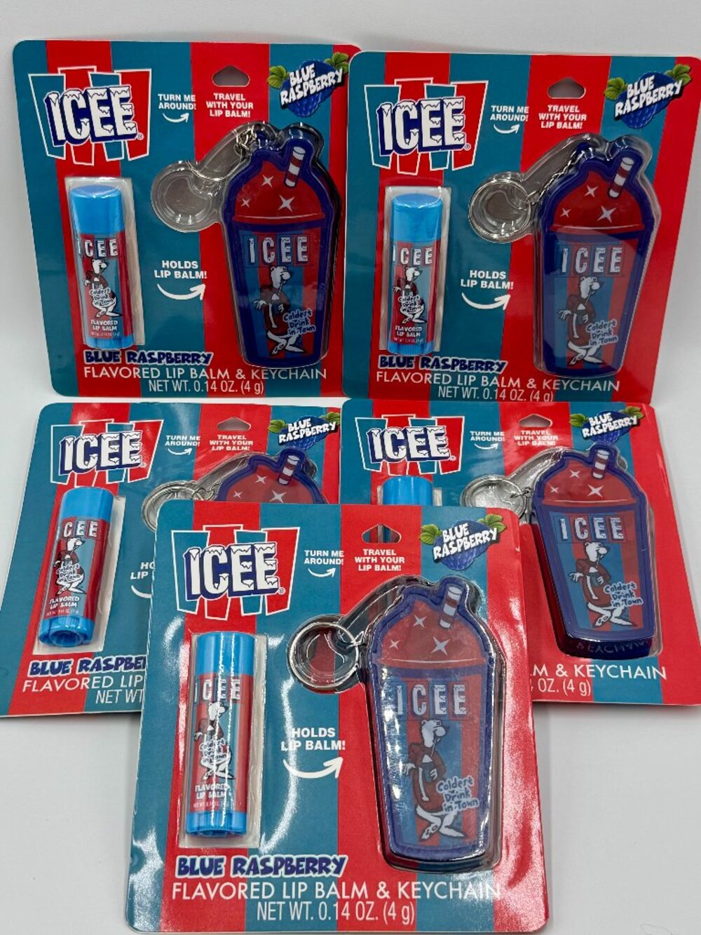 10 Pieces Icee Blue Raspberry Flavored Lip Balm & Keychain Bundle